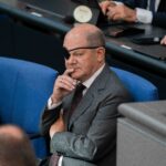 Olaf Scholz, former German Chancellor with eye patch at the German National Parliament